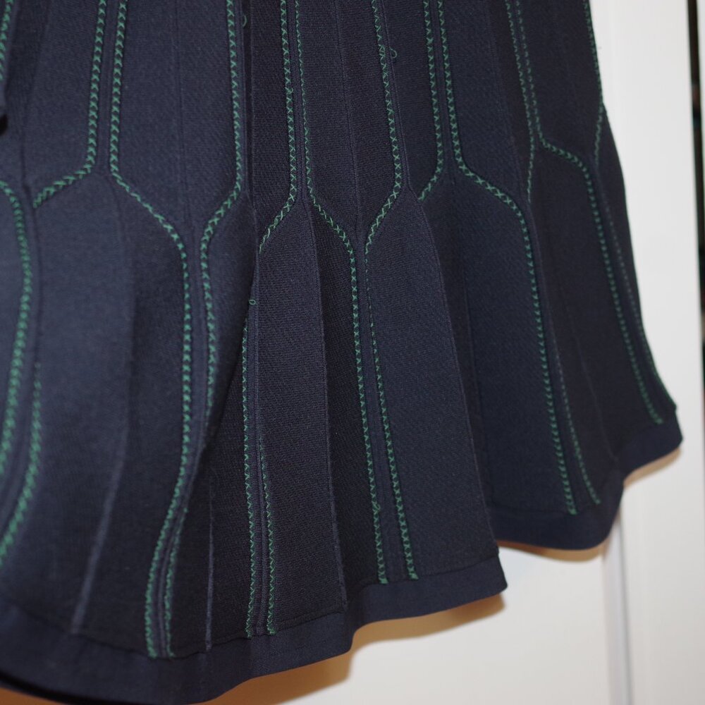 Sandro Paris Ribbed Knit Pleated Fit&Flare Pointell Dress Boatneck size 38 - Picture 7 of 10